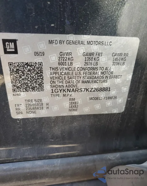 2019 Cadillac Xt5 из США, поврежденный, VIN 1GYKNARS7KZ268881